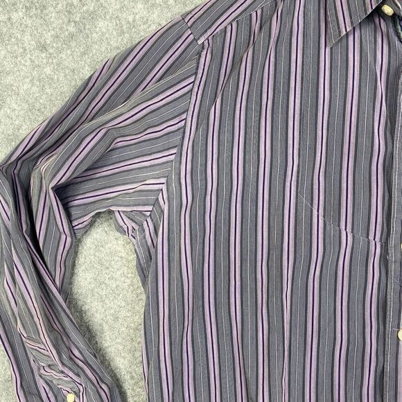 Robert Graham Shirt Mens Large Gray Purple Striped Long Sleeve Flip Cuff - Picture 4 of 10